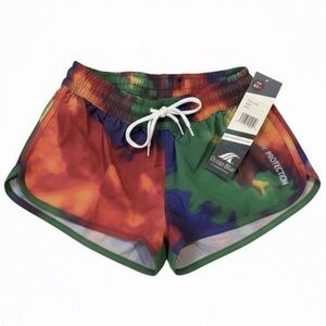 Ocean Blue Tie Dye Swim Shorts Small | UPF 50 Drawstring Beach Swimwear